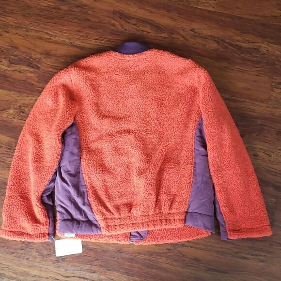 Free People Orange Chic Edgy Feminine Boho Y2K Retro Sherpa Bomber Size XS - Picture 8 of 9